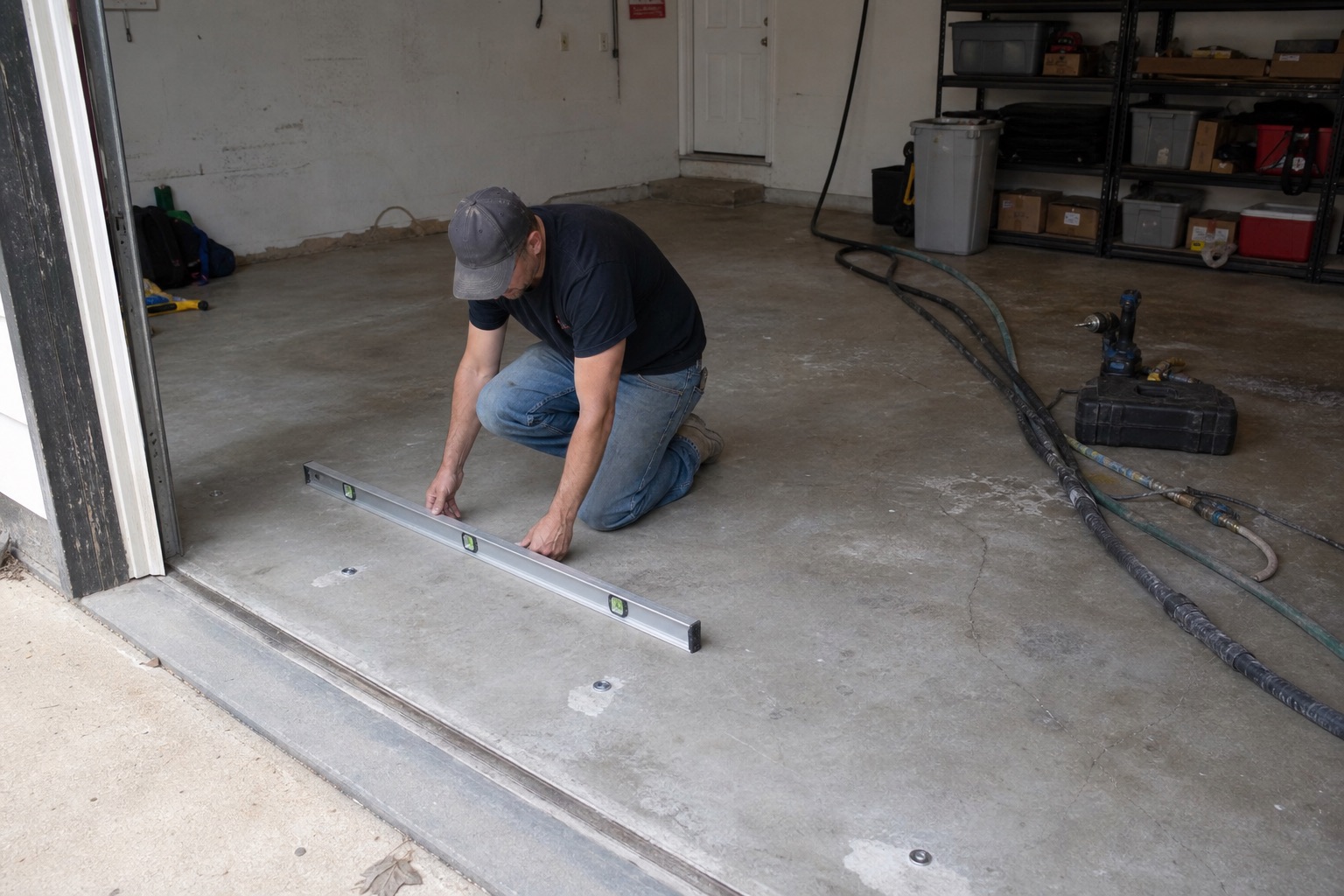 Large concrete floor being inspected for commercial concrete leveling